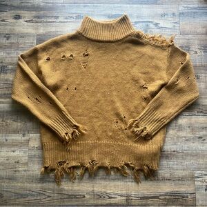 Kut from the Kloth Women’s Camel Viola Destructed Turtleneck Sweater Size XL